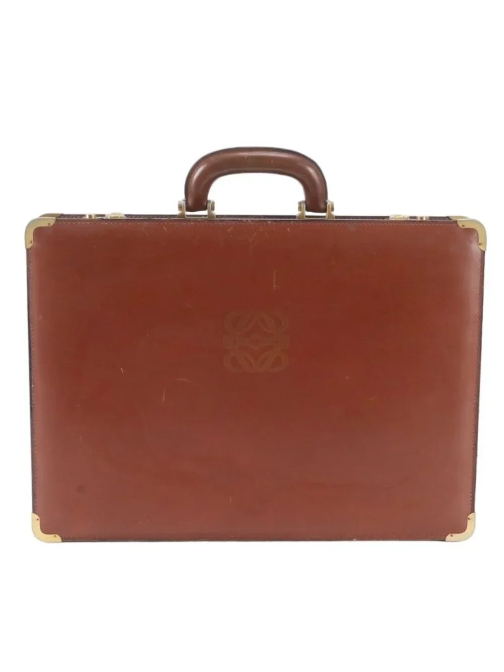 Loewe Anagram Leather Attache Case Hard Document Briefcase Brown